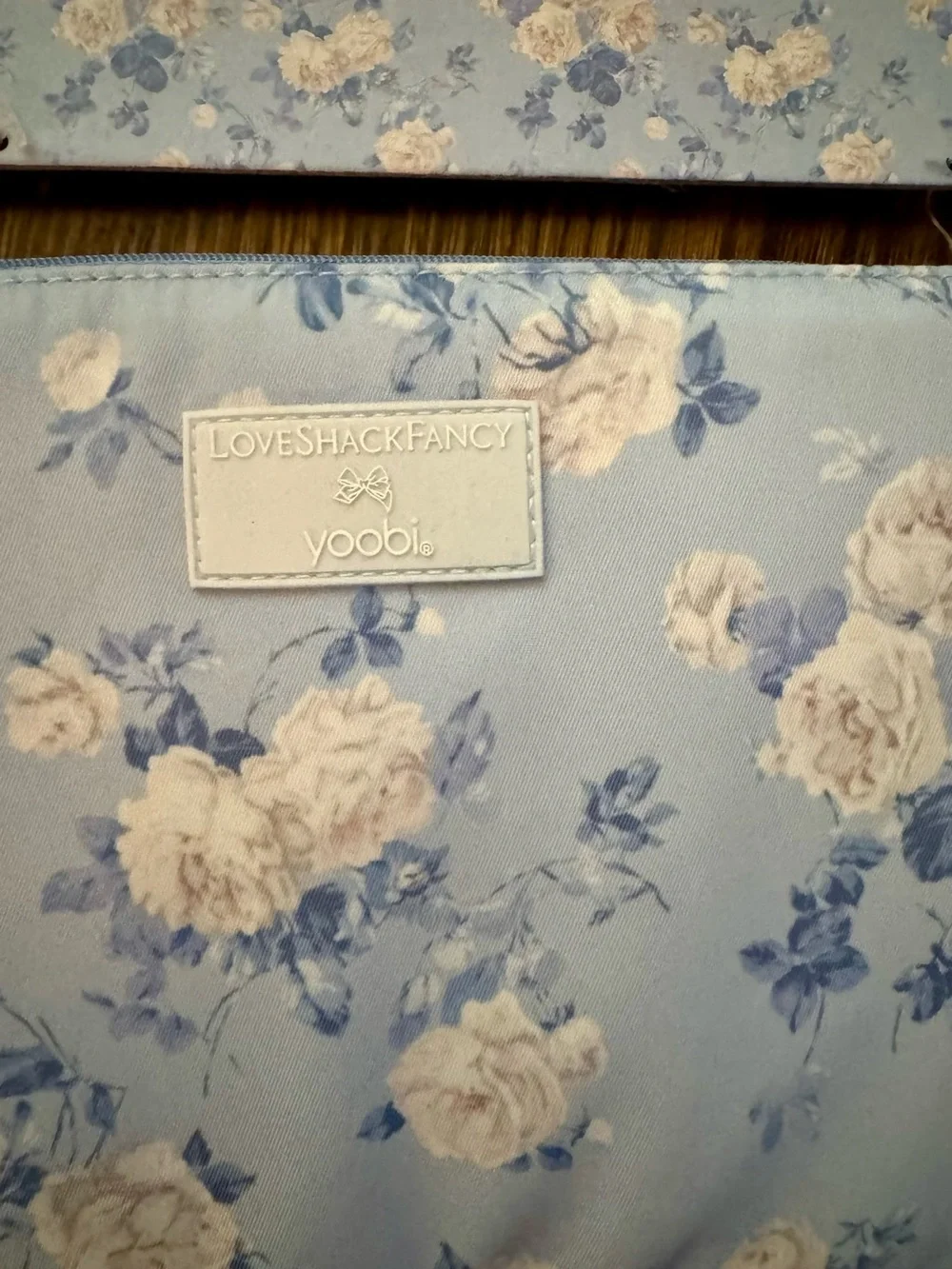 LoveShackFancy Light Blue Floral Ruffle Kids Accessory Pouch